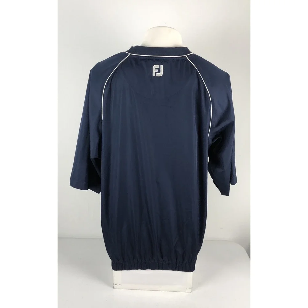 Footjoy Men Large Wind Shirt Blue Short Sleeve V Neck Polyester Golf Lightweight